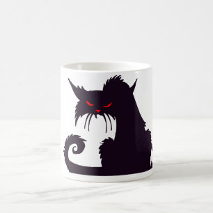 Caneca De Café Silhueta Gato Preto mau com Olhos Vermelhos