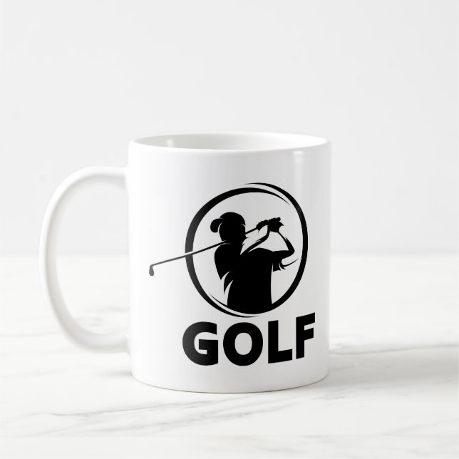 Caneca De Café Silhueta Swing de Golfe Preto e Branco (Esquerda)
