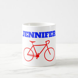 Caneca De Café Silhueta vermelha simples da bicicleta + Nome