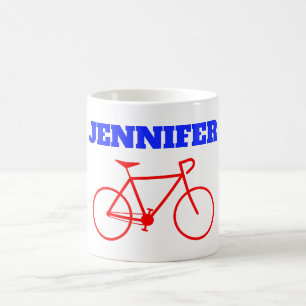 Caneca De Café Silhueta vermelha simples da bicicleta + Nome