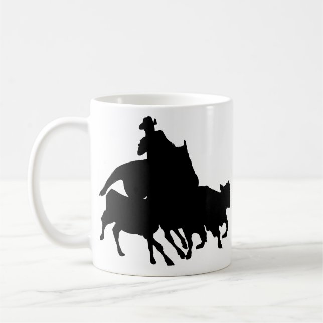 Caneca De Café Silhuetas - cavalos - encerrar da equipe (Esquerda)