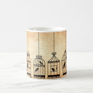 Caneca De Café Silhuetas de gaiolas de pássaros