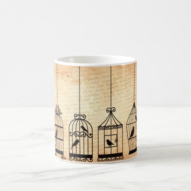 Caneca De Café Silhuetas de gaiolas de pássaros (Centro)