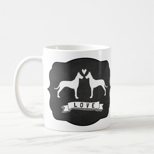 Caneca De Café Silhuetas de Great Dane | Cães Fofos Amor (Esquerda)