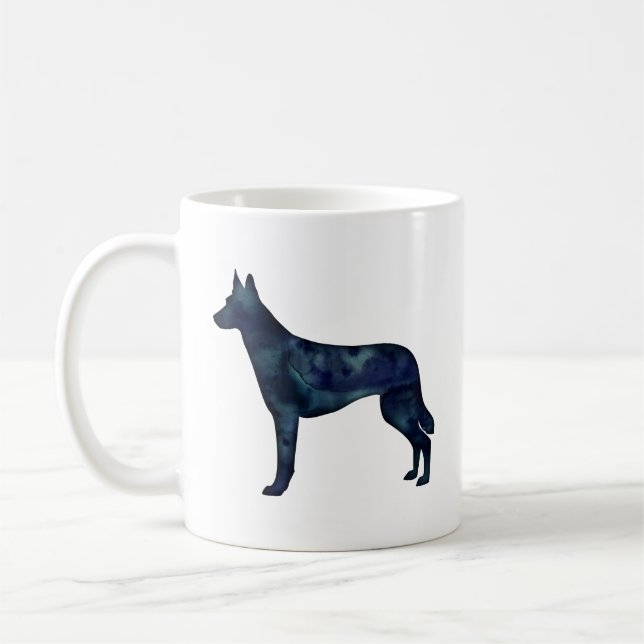 Caneca De Café Silhuette de Cor Negra Malinois Belga (Esquerda)
