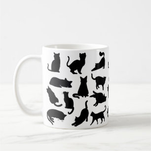 Caneca De Café Silhuettes de Gato Preto e Branco