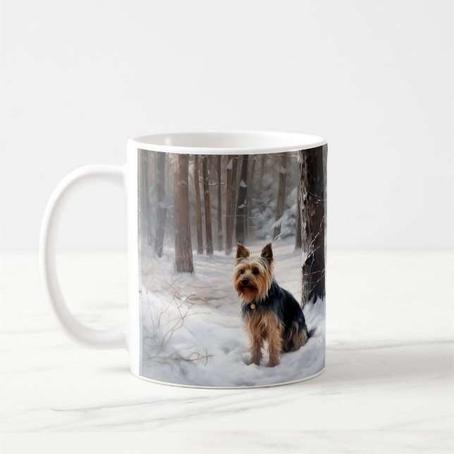 Caneca De Café Silk Terrier Deixe-o nevar Natal (Esquerda)