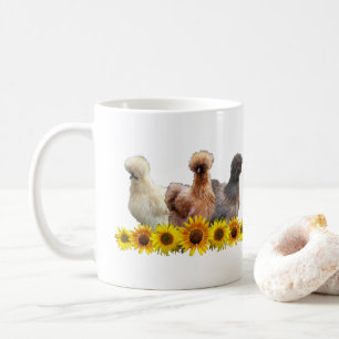 Caneca De Café Silkie Bantam Chicken Trio e Girassóis