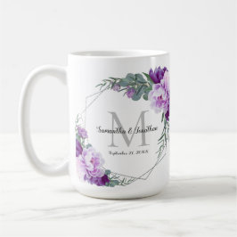 Caneca De Café Silver e Púrpura Casamento Floral Elegante