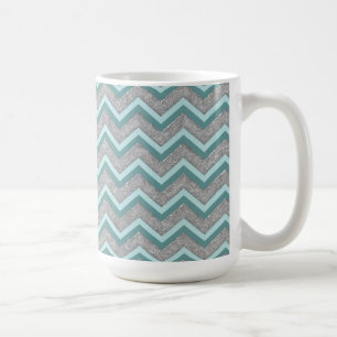 Caneca De Café Silver Foil e Teal ZigZag