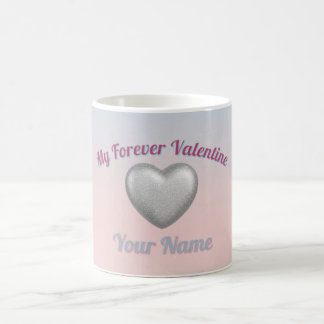 Caneca De Café Silver Metallic Heart Pink Blue Pastel Valentine M