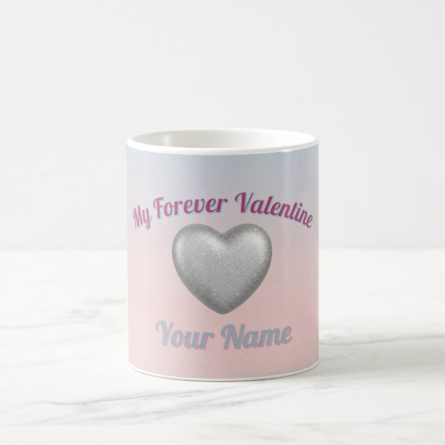 Caneca De Café Silver Metallic Heart Pink Blue Pastel Valentine M (Centro)