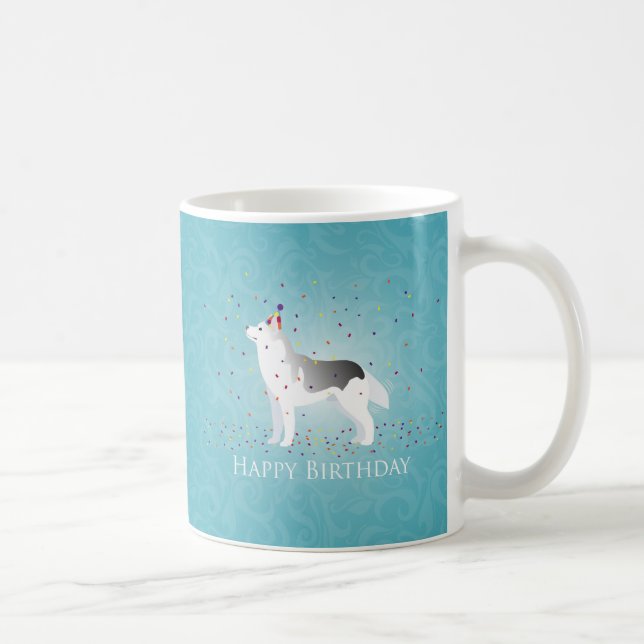 Caneca De Café Silver Siberian Husky Dog Happy Birday Design (Direita)