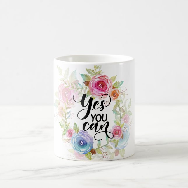 Caneca De Café Sim você pode, as citações da motivação florais (Centro)