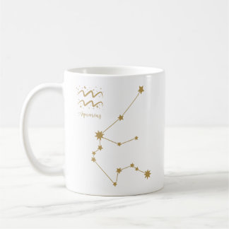 Caneca De Café Símbolo Aquarius Star Constelação Dourada