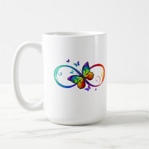 Caneca De Café Símbolo arco-íris multicolorido infinito e borbole