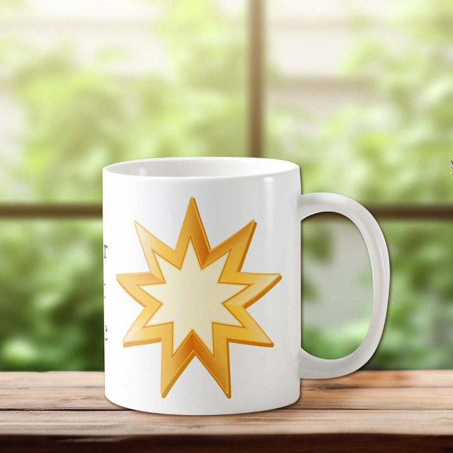 Caneca De Café Símbolo Baha'i, personalizável (Gold nine pointed star, symbol of the Baha’i faith. Customize with your name or text.)