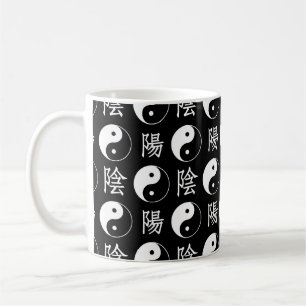 Caneca De Café Símbolo Black Yinyang - Padrão de Texto Chinês