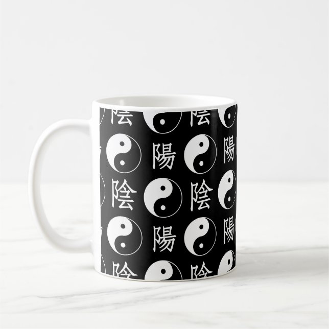 Caneca De Café Símbolo Black Yinyang - Padrão de Texto Chinês (Esquerda)