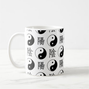 Caneca De Café Símbolo branco Yinyang Padrão chinês