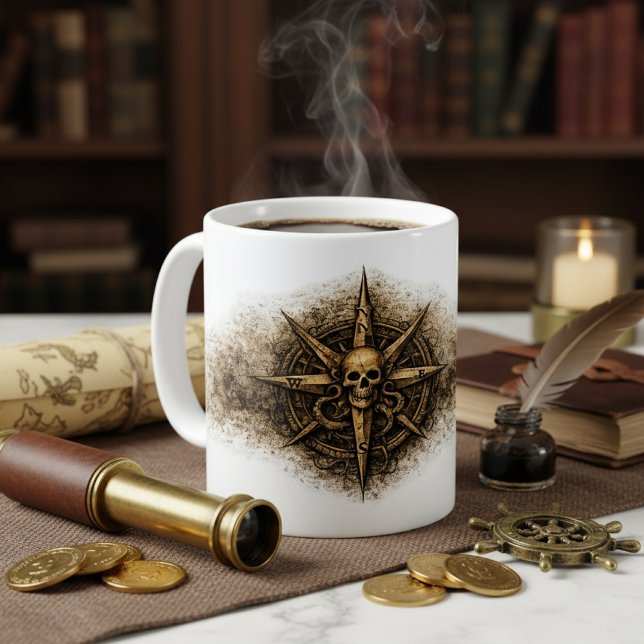 Caneca De Café Símbolo da Bússola Amaldiçoada Pirata (Criador carregado)