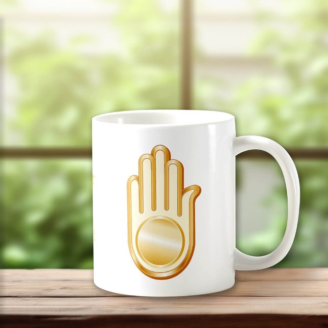 Caneca De Café Símbolo de Jain (Jain Symbol Coffee Mug.
Golden Ahimsa symbol of the Jain faith. Customize with your text.)