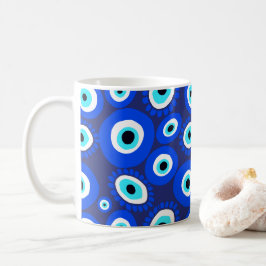 Caneca De Café Símbolo de Olho Grego Padrão Azul e Branco
