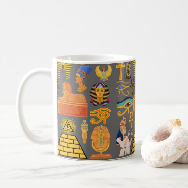 Caneca De Café Símbolo de Padrão Antigo Egípcio Hieróglifo (Com Donut)