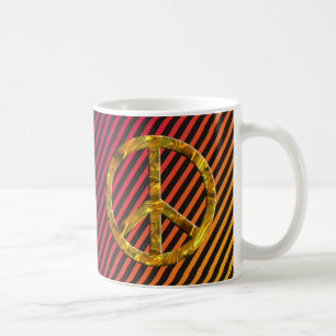 Caneca De Café Símbolo de PAZ - DOURADO e PRATA   riscas de harmo