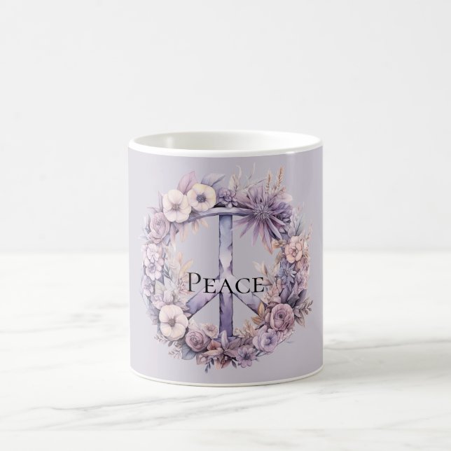 Caneca De Café Símbolo de Paz Floral Branco da lavanda (Centro)