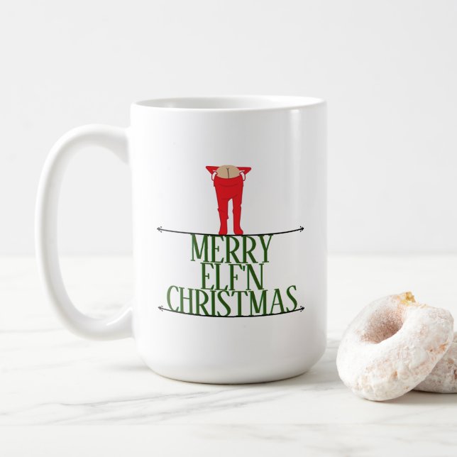 Caneca De Café Símbolo de Saudação de Natal Elf Shenanigans (Com Donut)