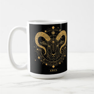 Caneca De Café Símbolo do Zodíaco Áries Dourado Com Ornamentos