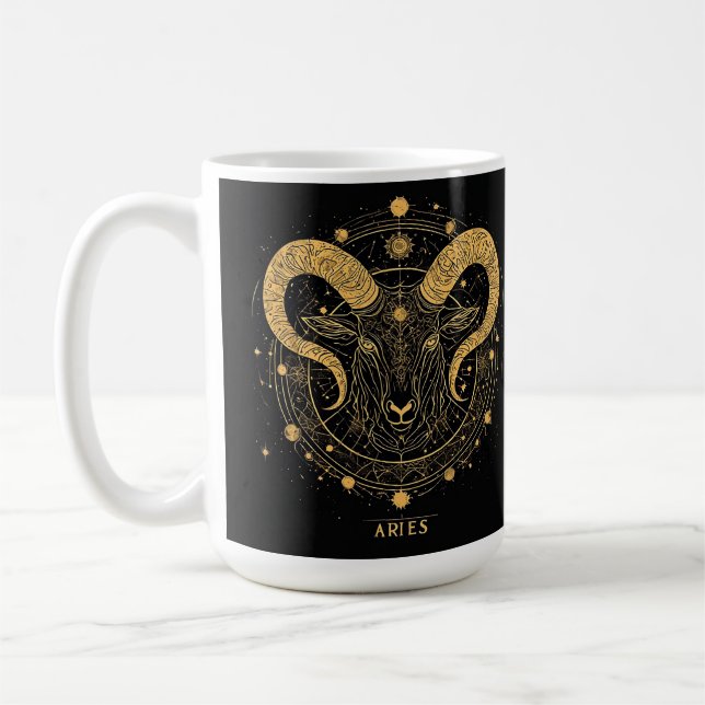 Caneca De Café Símbolo do Zodíaco Áries Dourado Com Ornamentos (Esquerda)
