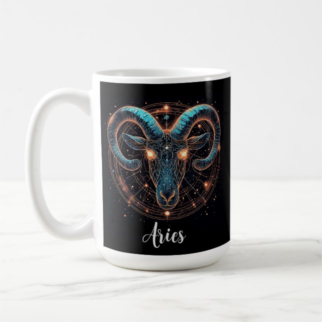 Caneca De Café Símbolo do Zodíaco Áries Dourado Com Ornamentos (Esquerda)