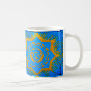 Caneca De Café símbolo dourado tantrico em azul