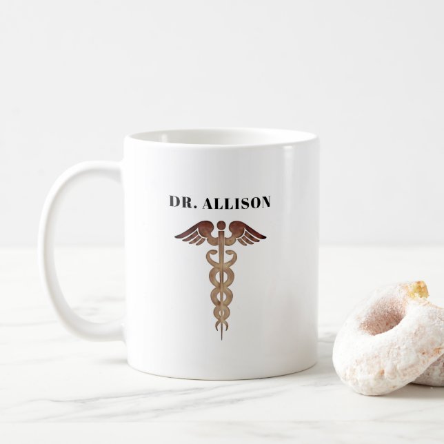 Caneca De Café Símbolo Elegante de Caduceus Dourado Personalizado (Com Donut)