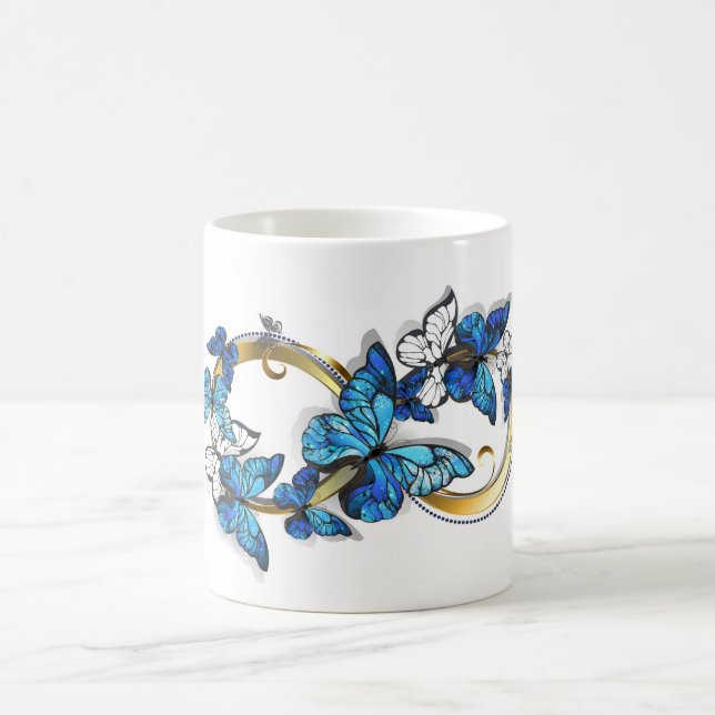 Caneca De Café Símbolo infinito de borboletas azuis Morpho (Centro)