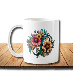 Caneca De Café Símbolo Infinito Floral Colorido de Aceitação do A