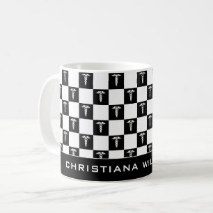 Caneca De Café Símbolo médico branco e preto personalizado Caduce