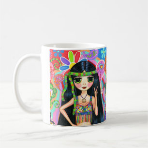 Caneca De Café Símbolo Psicodélico de Hippie Pintinho para a Paz