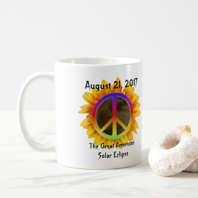 Caneca De Café Símbolo Solar Eclipse, Girassol e Paz 2017 (Com Donut)