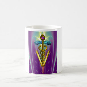 Caneca De Café SÍMBOLO VETERINÁRIO CADUEUS ouro / Verde Roxo