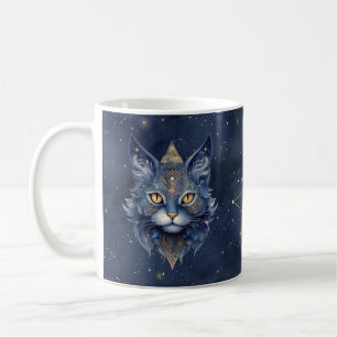 Caneca De Café Símbolo Zodiac Capricórnio e Gato Celestial