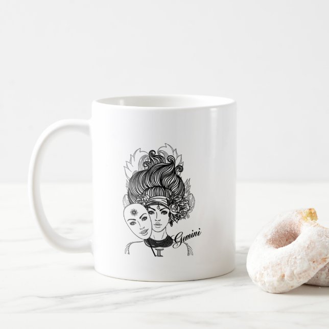 Caneca De Café Símbolo Zodiac - Lady Gemini - mascarada (Com Donut)