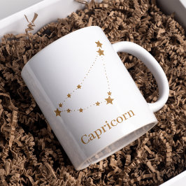 Caneca De Café Símbolo Zodiac Moderno, Capricórnio Dourado | Elem