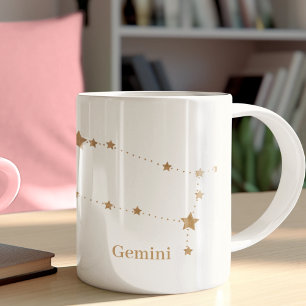 Caneca De Café Símbolo Zodiac Moderno Gemini Dourado Ar de elem