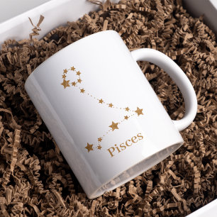 Caneca De Café Símbolo Zodiac Moderno - Peixes Dourados   Água El