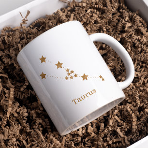 Caneca De Café Símbolo Zodiac Moderno Taurus Dourado   Elemento T