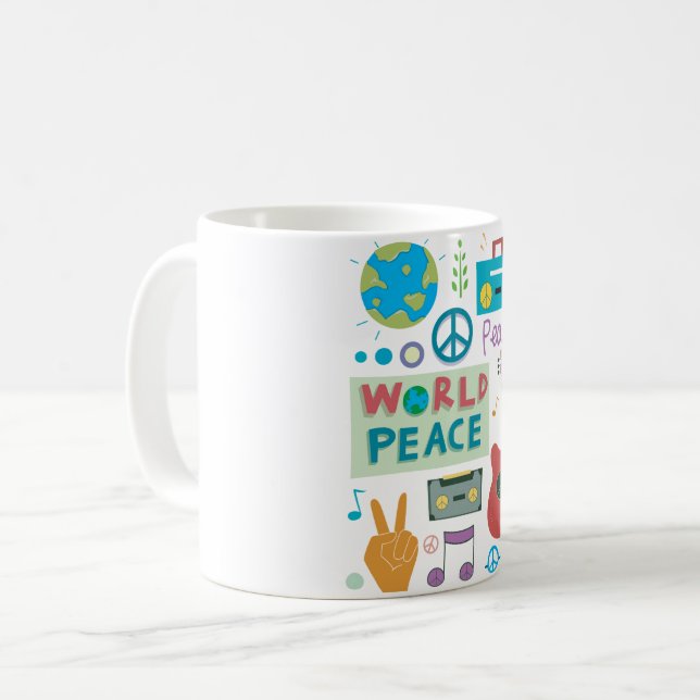 Caneca De Café Símbolos da Paz Mundial Mug (Frente Esquerda)