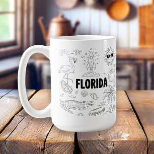 Caneca De Café Símbolos de Arte de Linha Desenhada à Mão da Flóri